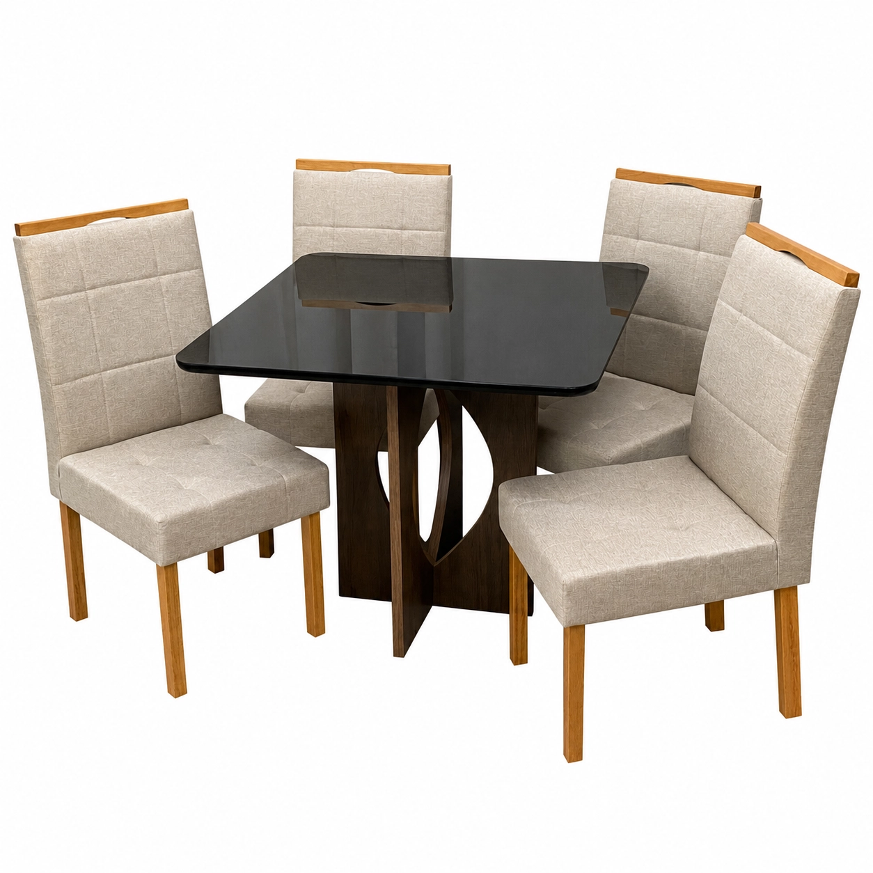 Mesa-de-Jantar-Madrid-90x90cm-com-4-Cadeiras-Giulia-em-Veludo-Estofadas-Minas-Plac-Cinamomo-Preto-com-Tecido-Bege-80213