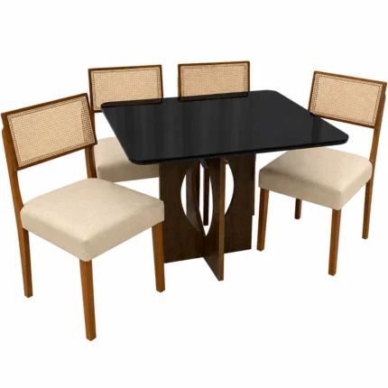 Mesa de Jantar Madrid 90x90cm com 4 Cadeiras Grecia em Linho Madeira Minas Plac