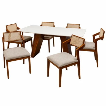 Mesa de Jantar Olimpo 180x90cm com 6 Cadeiras Berlim Hr em Linho Madeira Lj Móveis