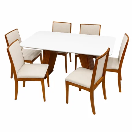 Mesa de Jantar Olimpo 180x90cm com 6 Cadeiras Lara Kappesberg em Linho Madeira Lj Móveis
