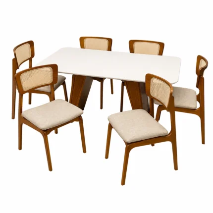 Mesa de Jantar Olimpo 180x90cm com 6 Cadeiras New Viena em Linho Madeira Lj Móveis