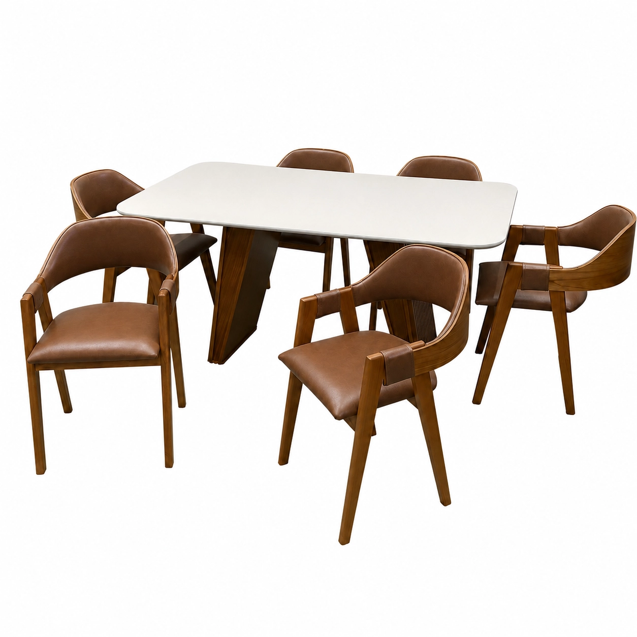 Mesa-de-Jantar-Olimpo-180x90cm-com-6-Cadeiras-Perola-em-Corino-Madeira-LJ
