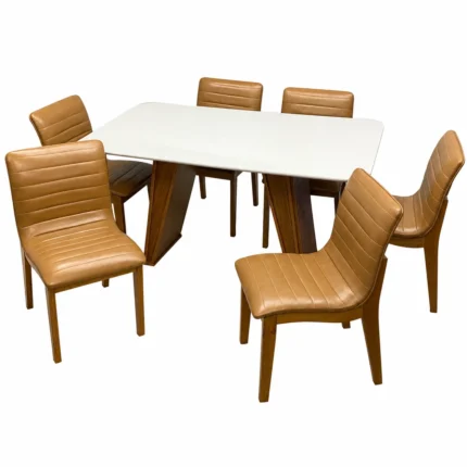 Mesa de Jantar Olimpo 180x90cm com 6 Cadeiras Sofia em Corino Madeira Lj Móveis