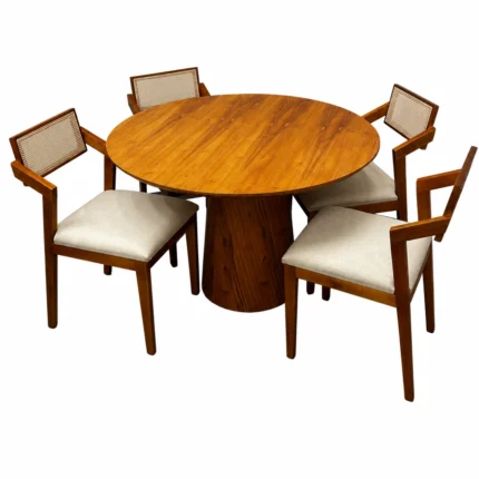 Mesa de Jantar Paris Redonda 120cm com 4 Cadeiras Berlim Hr em Linho Madeira Minas Plac