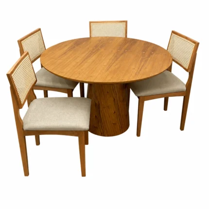 Mesa de Jantar Paris Redonda 120cm com 4 Cadeiras Monalisa em Linho Madeira Minas Plac