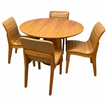 Mesa de Jantar Paris Redonda 120cm com 4 Cadeiras Sofia em Corino Madeira Minas Plac