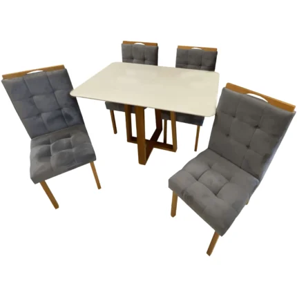 Mesa de Jantar Pedro 120x80cm em Linho com 4 Cadeiras Art Assentos