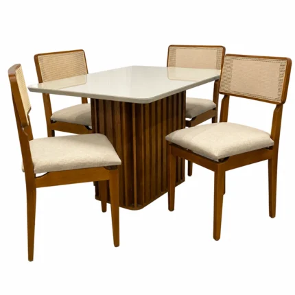 Mesa de Jantar Riviera 120x80cm com 4 Cadeiras Canada em Linho Madeira Lj Móveis