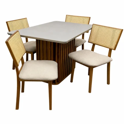 Mesa de Jantar Riviera 120x80cm com 4 Cadeiras Diamante em Linho Madeira Lj Móveis