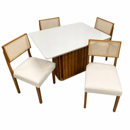 Mesa de Jantar Riviera 120x80cm com 4 Cadeiras Grecia em Linho Madeira Lj Móveis