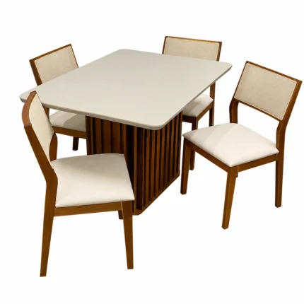Mesa de Jantar Riviera 120x80cm com 4 Cadeiras Oiti em Linho Madeira Lj Móveis