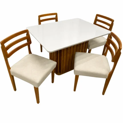 Mesa de Jantar Riviera 120x80cm com 4 Cadeiras Turquia em Linho Madeira Lj Móveis