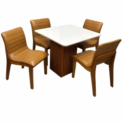 Mesa de Jantar Riviera 90x90cm com 4 Cadeiras Sofia em Corino Madeira Lj Móveis