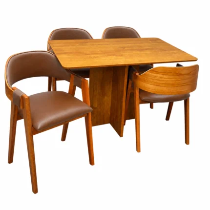 Mesa de Jantar Salina 120x80cm Sem Vidro com 4 Cadeiras Perola em Corino Madeira Cel Móveis