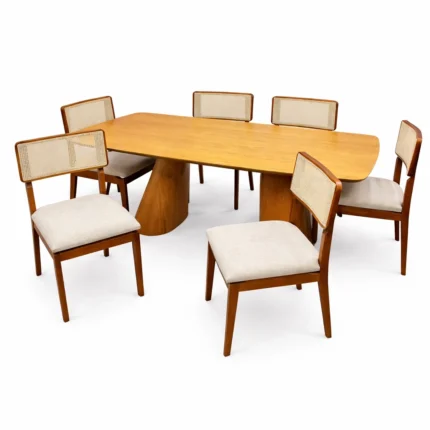 Mesa de Jantar Santorini 240x120cm e 6 Cadeiras Canada em Linho Madeira Minas Plac