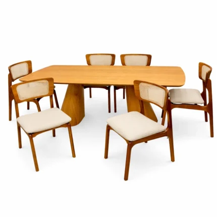 Mesa de Jantar Santorini 240x120cm e 6 Cadeiras New Viena em Linho Madeira Minas Plac