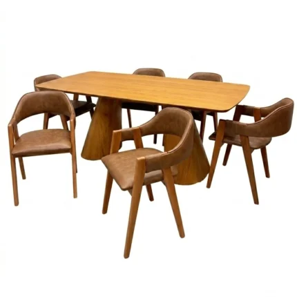Mesa de Jantar Santorini 240x120cm e 6 Cadeiras Perola em Corino Madeira Minas Plac