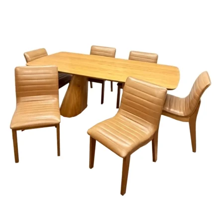 Mesa de Jantar Santorini 240x120cm e 6 Cadeiras Sofia em Corino Madeira Minas Plac