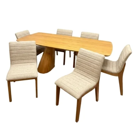 Mesa de Jantar Santorini 240x120cm e 6 Cadeiras Sofia em Linho Madeira Minas Plac