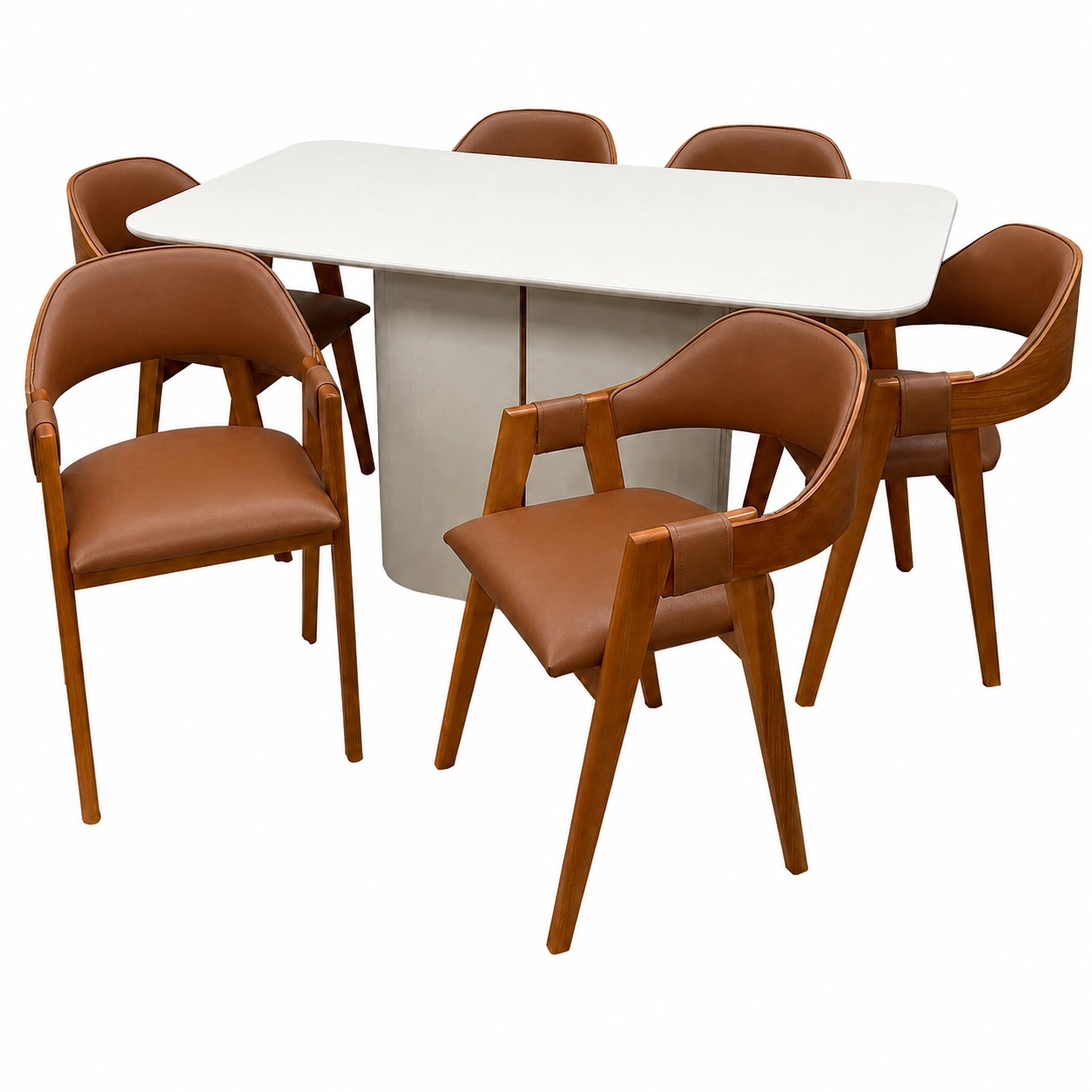 Mesa-de-Jantar-Serena-160x90cm-com-Vidro-e-6-Cadeiras-Perola-em-Corino-Madeira-New-Ceval-Off-White-com-Tecido-Marrom-43656