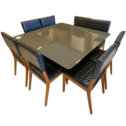 Mesa de Jantar Stella 145x145cm com 8 Cadeiras Selena Corino Hr Movelaria