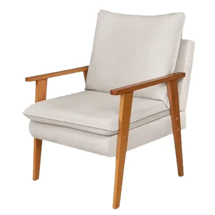 Poltrona Efata Madeira Maciça Tecido Linho Vicam