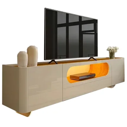 Rack Nobre com Pés de Vidro para Tv Até 85 Polegadas 2 Portas 1 Gaveta com Led Gelius