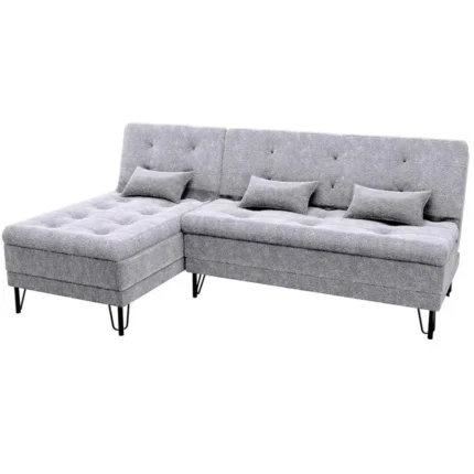 Sofá Cama Nice com Chaise 3 Lugares Encosto Reclinável 200cm Tecido Linho Matrix