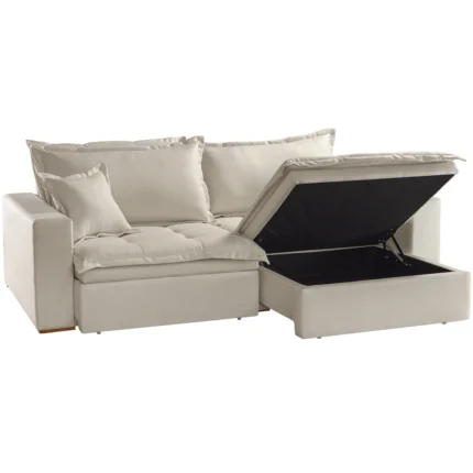 Sofá Cama com Baú Messina em Linho 4 Lugares Retrátil e Reclinável 230cm Luxury