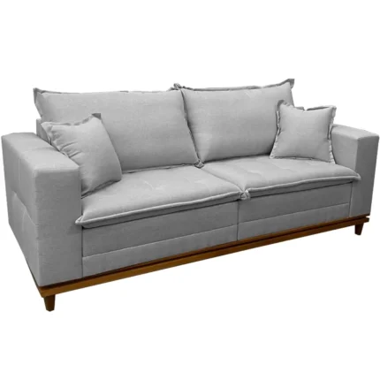 Sofá Living Confort em Linho 4 Lugares com Almofadas Soltas 220cm Confort Lar