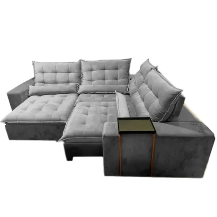 Sofá de Canto França 6 Lugares Retrátil e Reclinável Tecido Suede