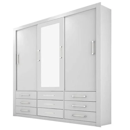 Guarda Roupa Casal Anjos 3 Portas 9 Gavetas com Espelho